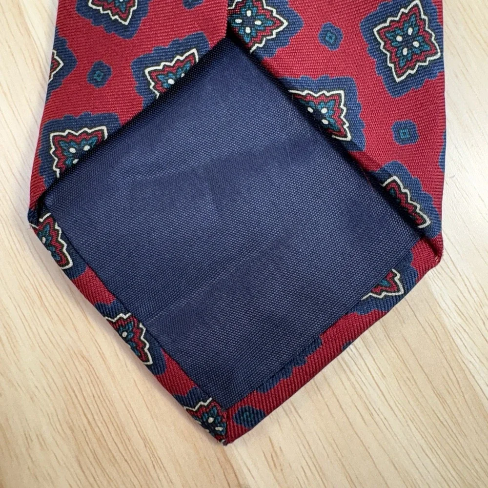 Lands' End Men's Red Blue Geometric Woven Silk Pointed Tie One Size